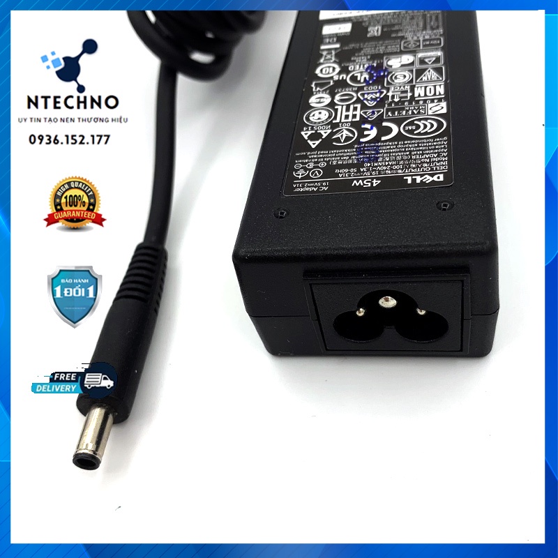 Sạc Laptop Dell 19.5V - 2.31A 45W [Zin] Chân kim nhỏ ⭐ Tặng kèm dây nguồn ⭐ Bảo hành 12 Tháng