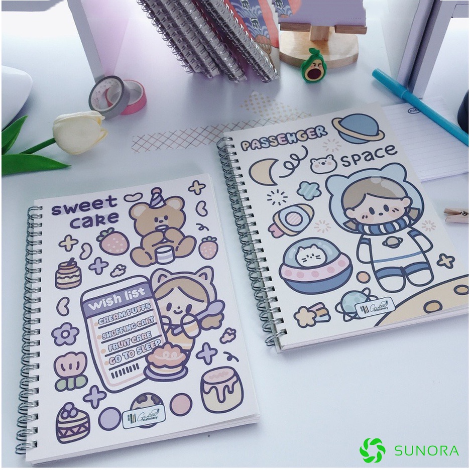 Sổ Tay A5 Gáy Xoắn Giấy Đẹp Kẻ Ngang 120 Trang Notebook Dễ Thương