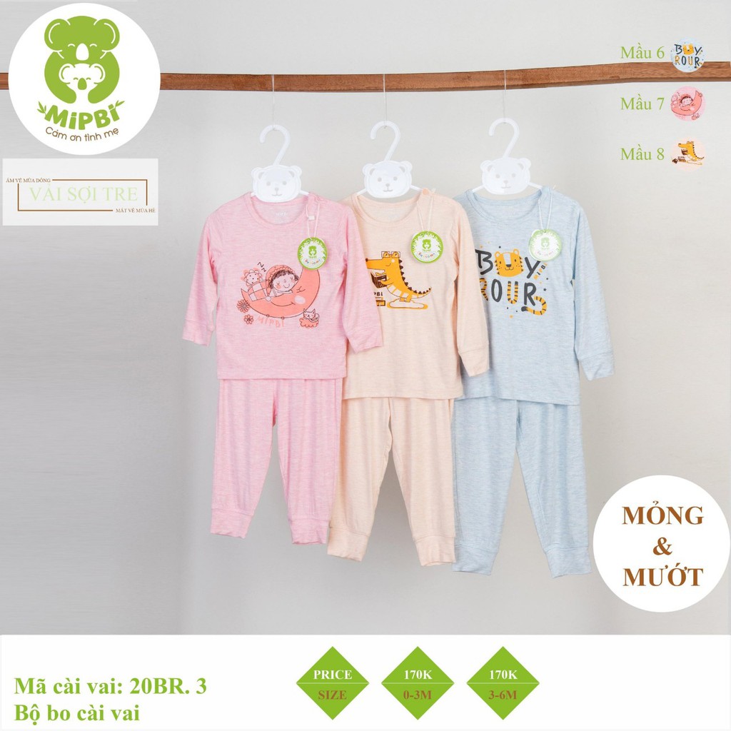 20B3.20BR3. Bộ dài tay cài vai Bamboo Mipbi