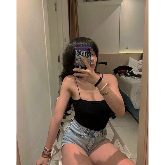 Áo 2 Dây 🌸Freeship🌸 Croptop Đen Trắng Chất Bozip Hottrend