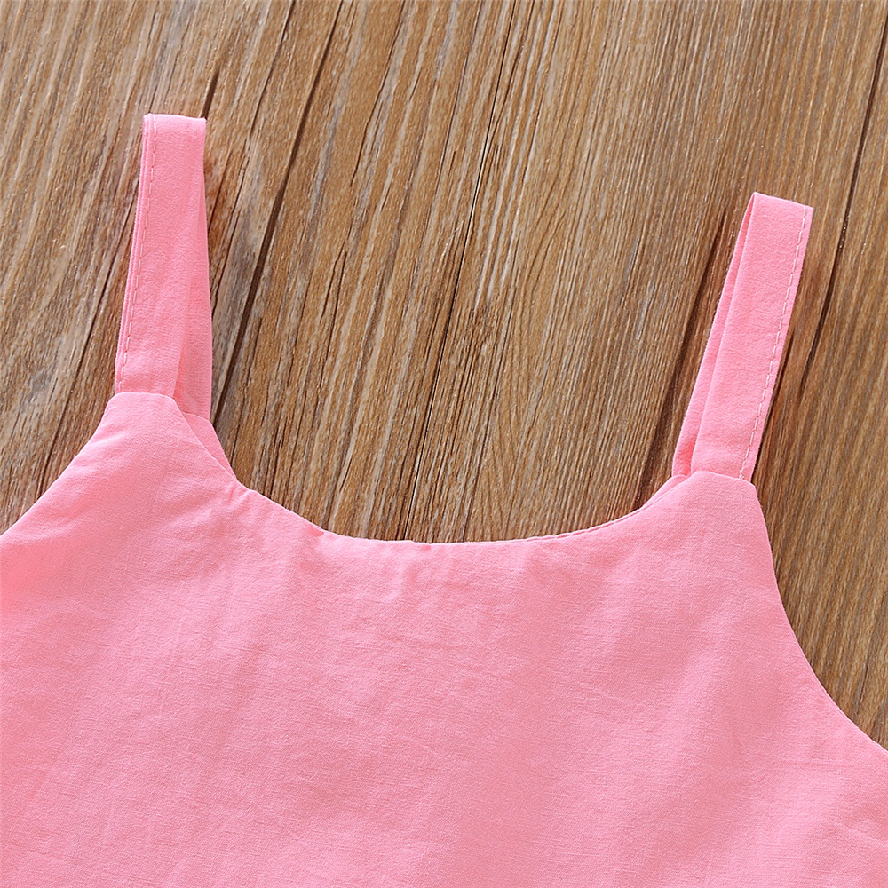 Set đồ mùa hè Mikrdoo 2 món gồm áo hai dây màu hồng + quần hoa dáng rộng cho bé gái