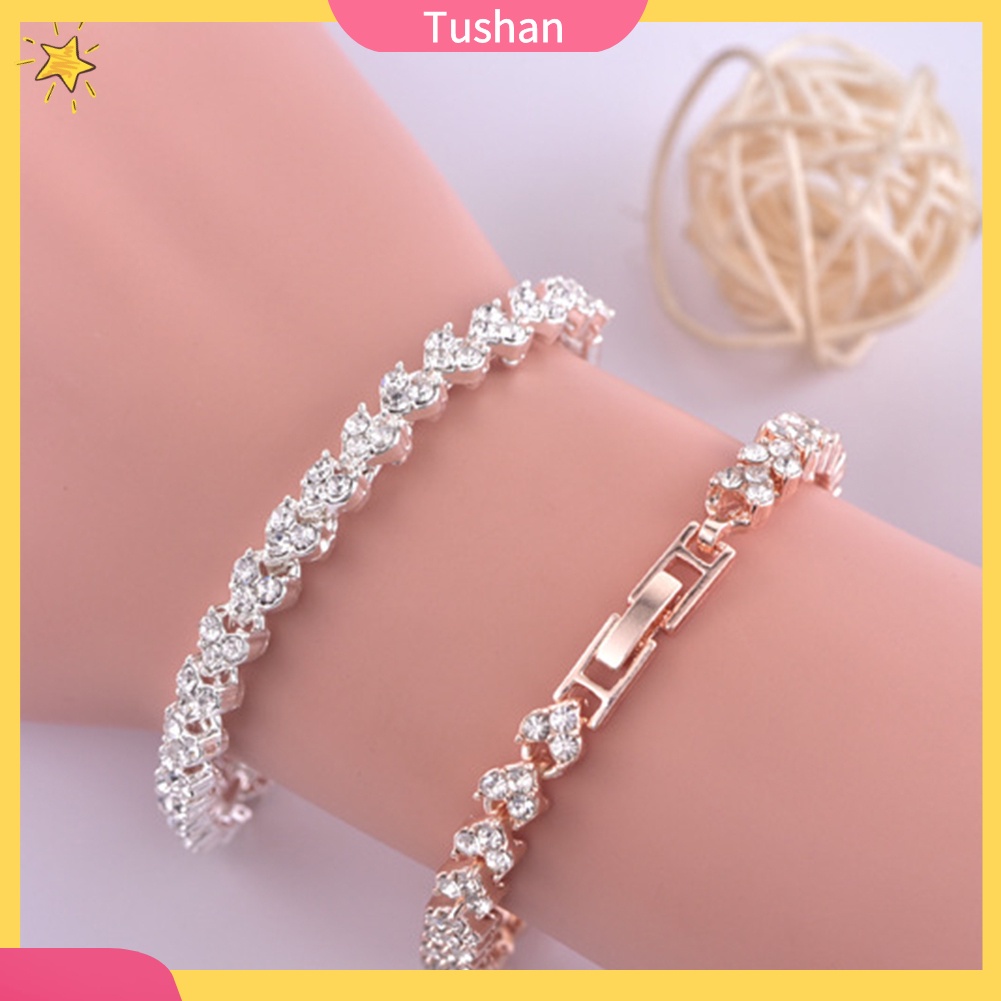 TUSH_Shiny Rhinestone Inlaid Women Bracelet Adjustable Bangle for Party Anniversary