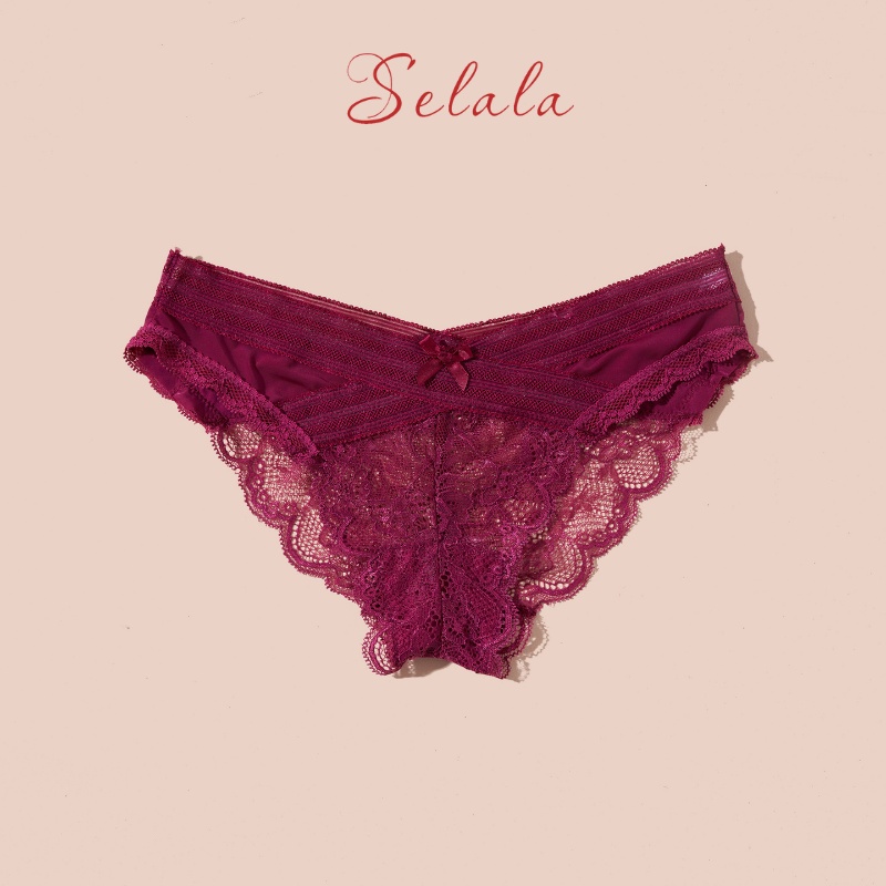 Quần Lót Ren Selala Cạp Chéo Phối Nơ Siêu Sexy Quyến Rũ QR16