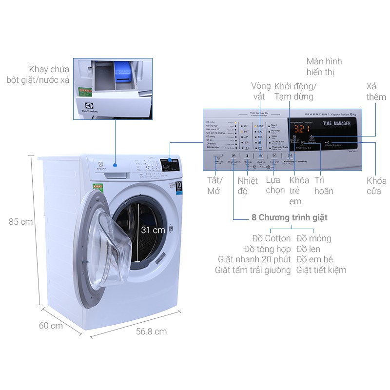 Máy giặt Electrolux Inverter 8 kg EWF10844