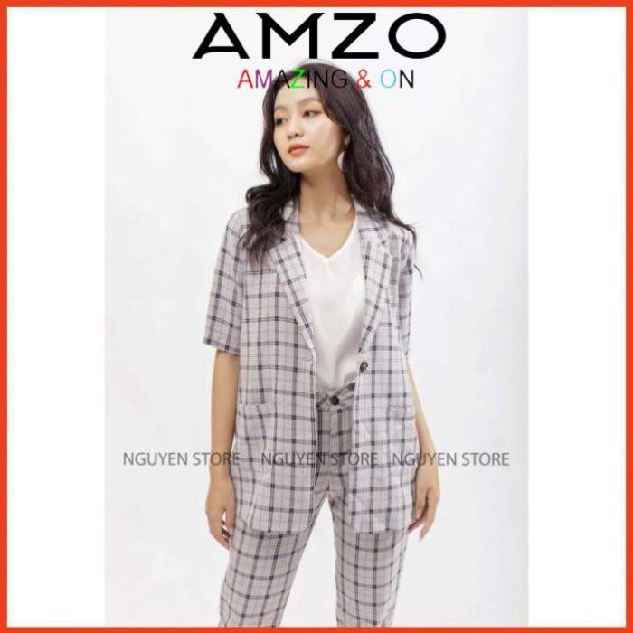Áo vest nữ form rộng kẻ sọc phong cách Hàn Quốc, Áo khoác nữ dáng suông rộng thời trang công sở AZ