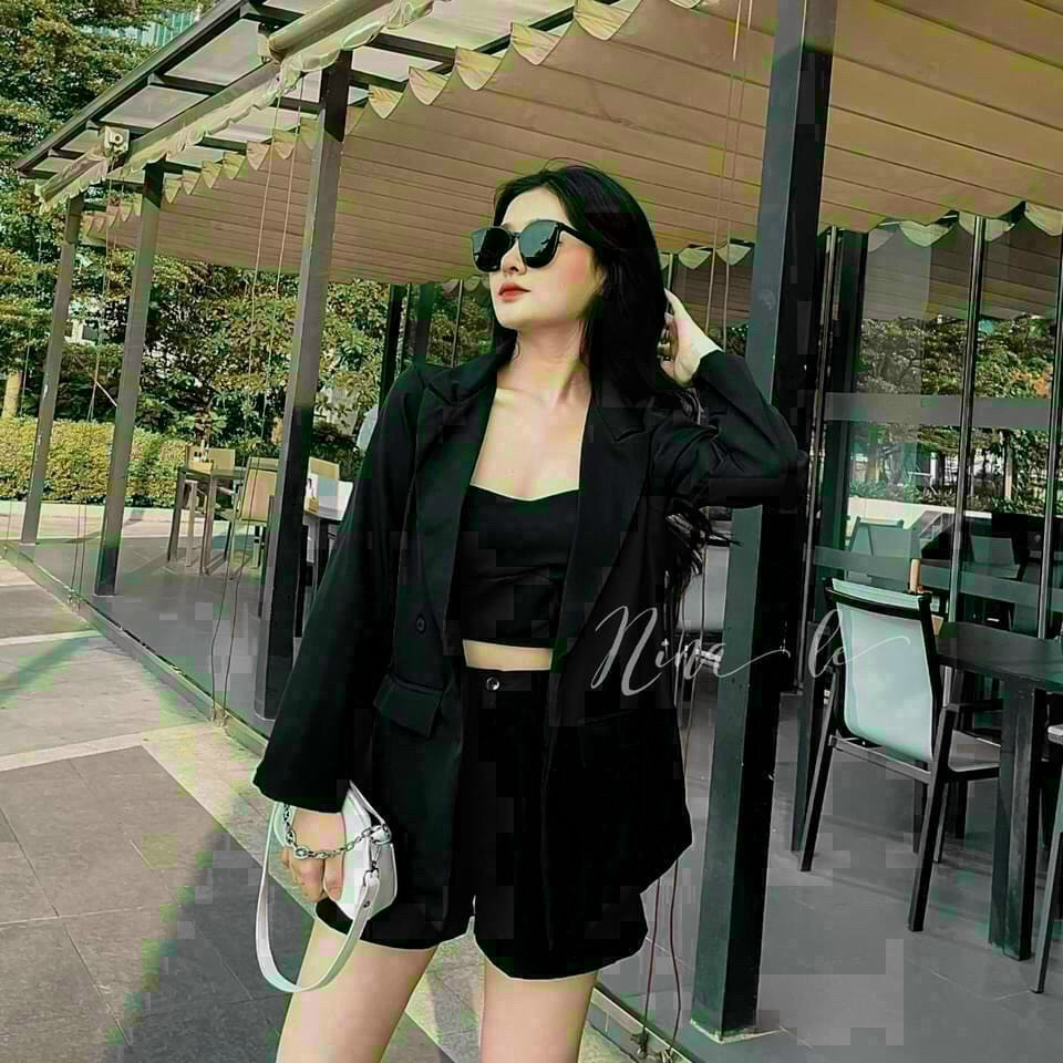 [8.8 Sales Freeship] Set bộ nữ 3 món, set áo vest tay dài +  quần  short đùi kèm áo trong croptop cá tính, trẻ trung dx