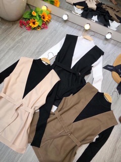 Set áo len cổ cao và gile dạ (hình thật)