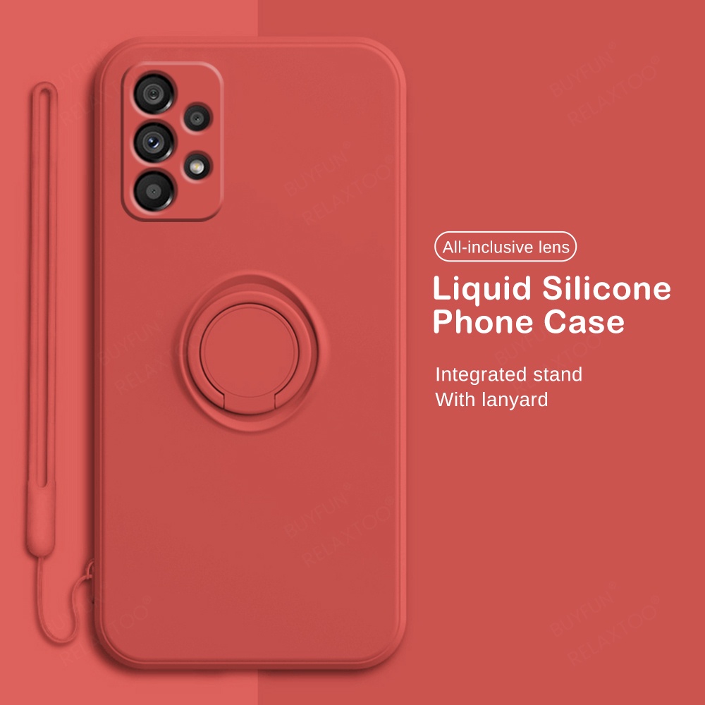 Ốp Điện Thoại Silicone Màu Kẹo Có Giá Đỡ Từ Tính + Dây Đeo Cho Samsung A53 5G A13 A23 4G A33 A73 A 13 23 33 53 73