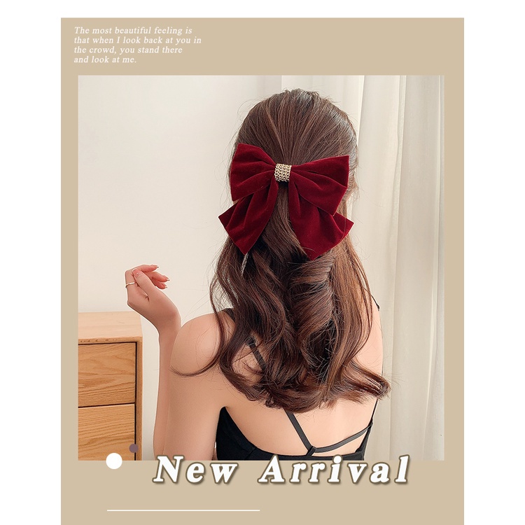 Kẹp tóc đính nơ vải nhung lớn xinh xắn thời trang