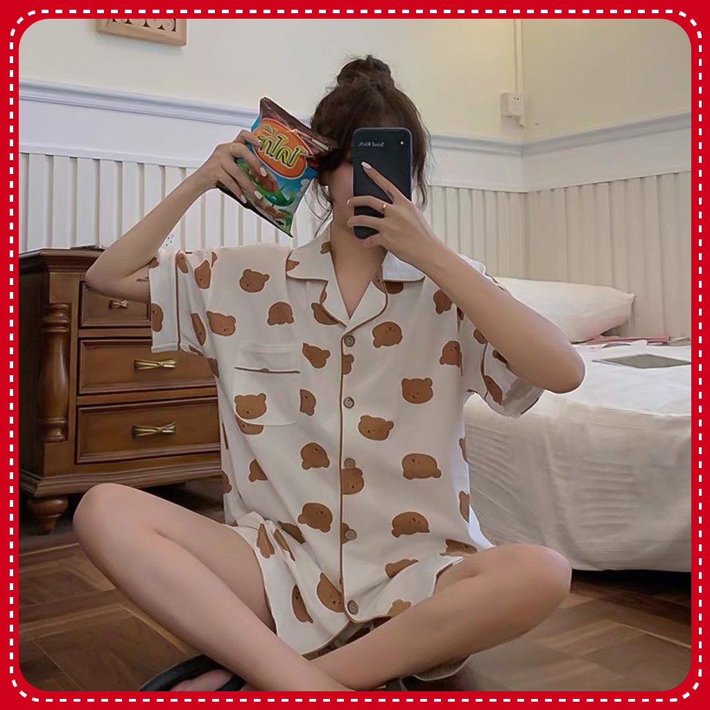 Đồ Ngủ Pijama Ngắn Tay, Bộ Ngủ Đôi Họa Tiết Gấu Dễ Thương Màu Xám, Trắng Ulzzang Hot Trend | BigBuy360 - bigbuy360.vn