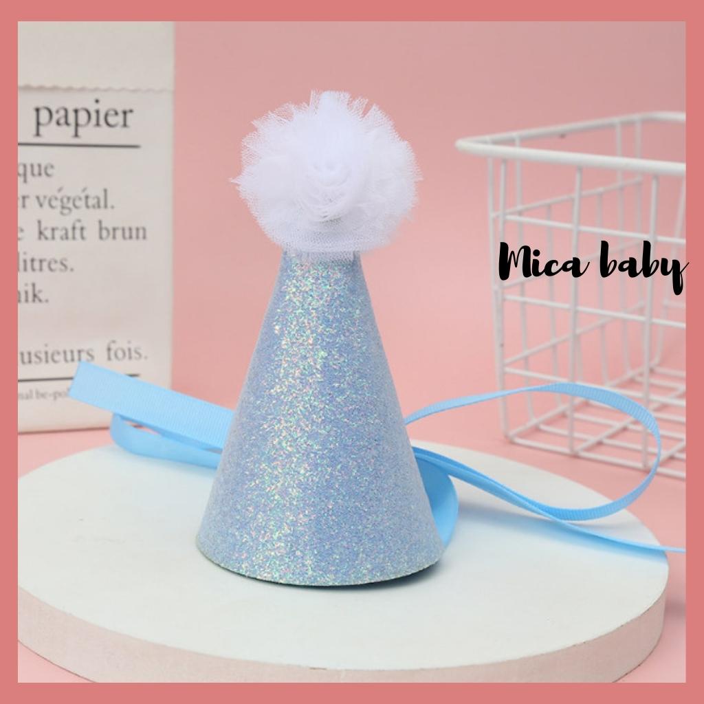Băng đô mũ chóp đính bông lấp lánh, nón trang trí sinh nhật cho bé BD62 Mica baby