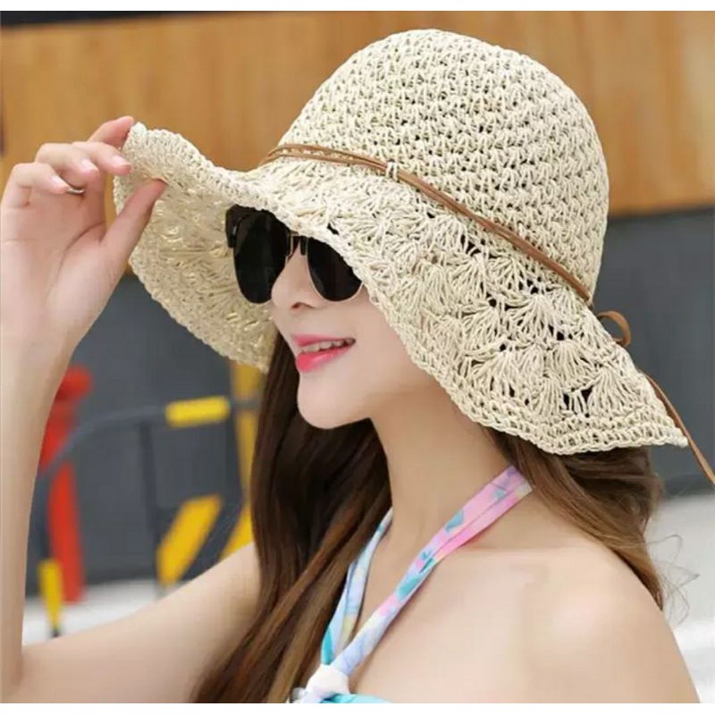 Nón đi biển rộng vành gấp gọn Haka Mũ rộng vành đi biển đẹp chống nắng UV