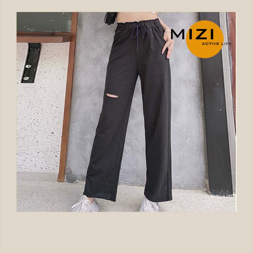 quần ống rộng nữ cạp chun ống suông lai tưa chất da cá MIZI QT01