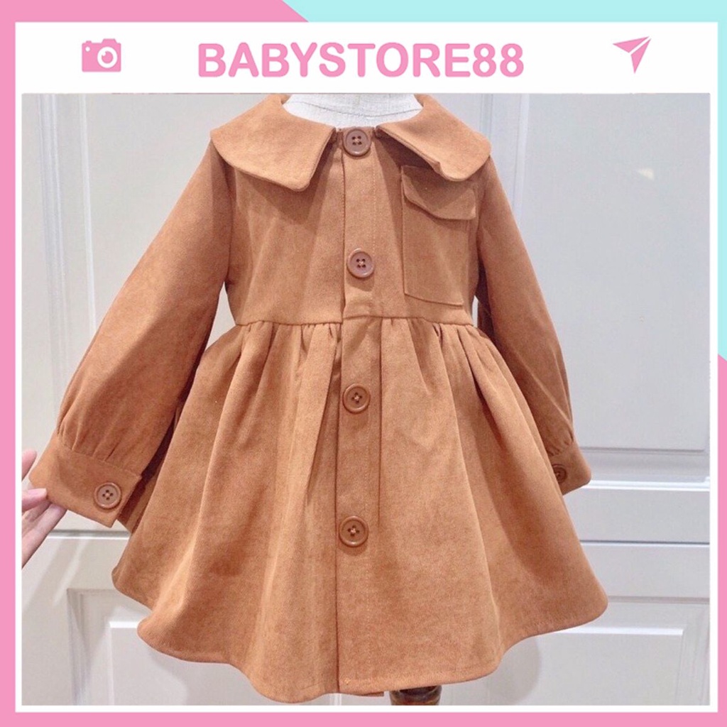 Đầm cho bé gái sơ sinh, 0,1,2,3,4,5,6,7,8 tuổi Babystore88, Váy thô nhung thu đông dài tay hàng thiết kế v51