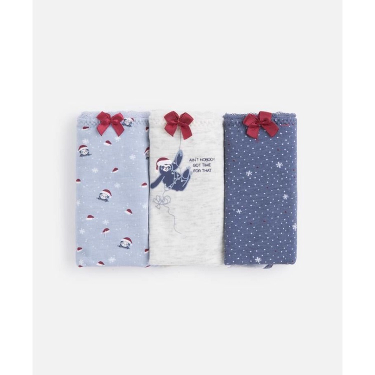 Set 3 quần lót nữ Oysho, đồ lót nữ cao cấp hàng xuất khẩu mẫu gấu nơ đỏ