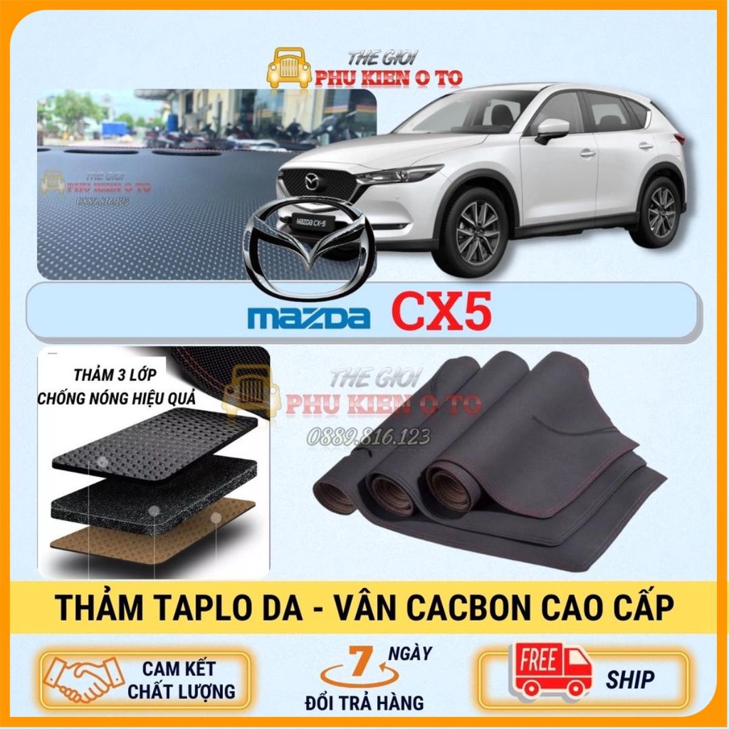 Thảm taplo Mazda CX5 2012 - 2022 da Cacbon cao cấp, chống nóng ô tô hiệu quả