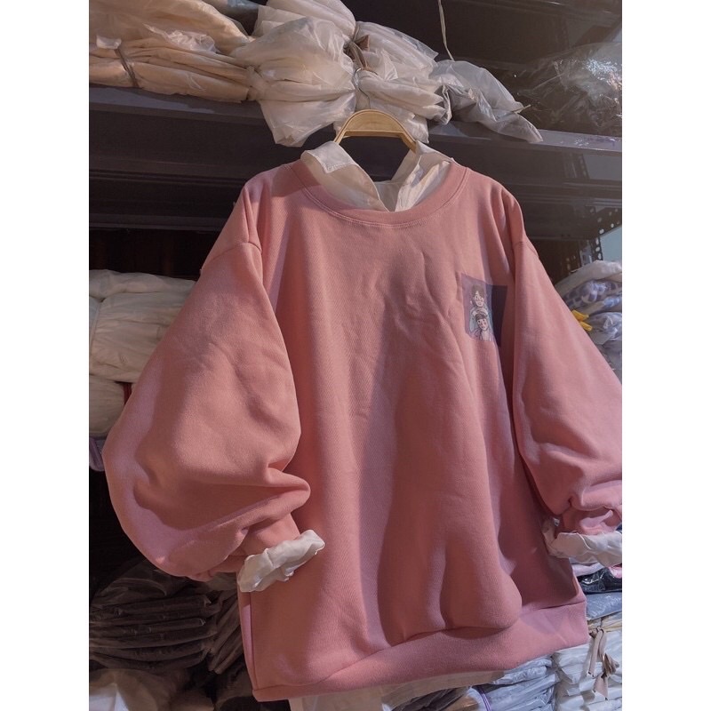 Áo Thun Cô Gái, đôi bạn❤ Sweater tay dài Unisex  nam nữ tay lỡ Oversize form rộngThời trang Thu đông ấm áp, nỉ cotton
