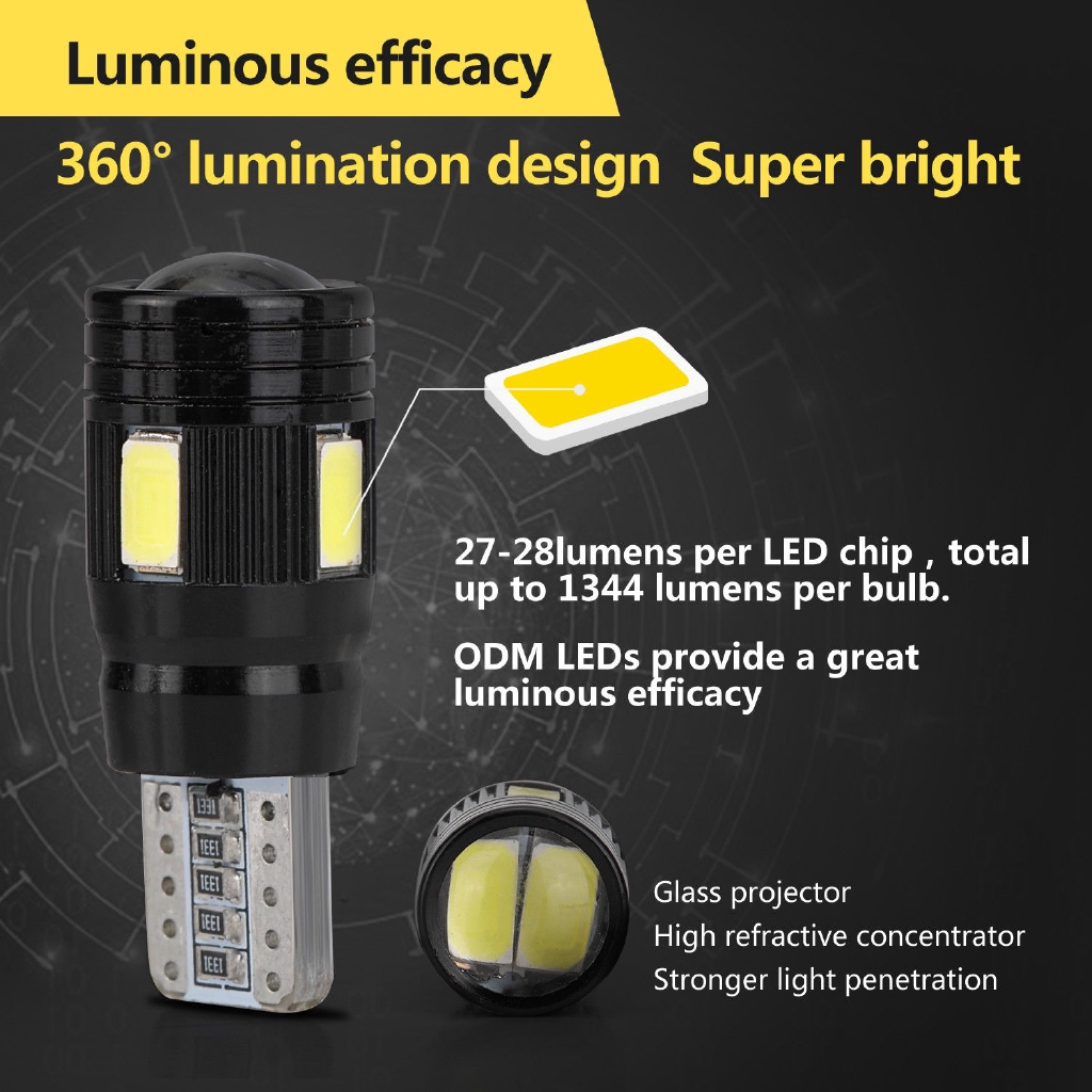 Bộ 2 Đèn Led T10 6000k Ánh Sáng Trắng Chất Lượng Cao Cho Xe Hơi