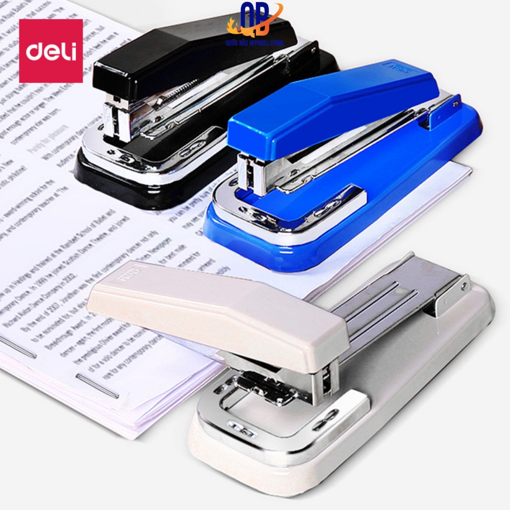 Dập ghim xoay chiều 360 độ, 25 trang Deli, Xám, Đen, Xanh dương - 1 cái E0414