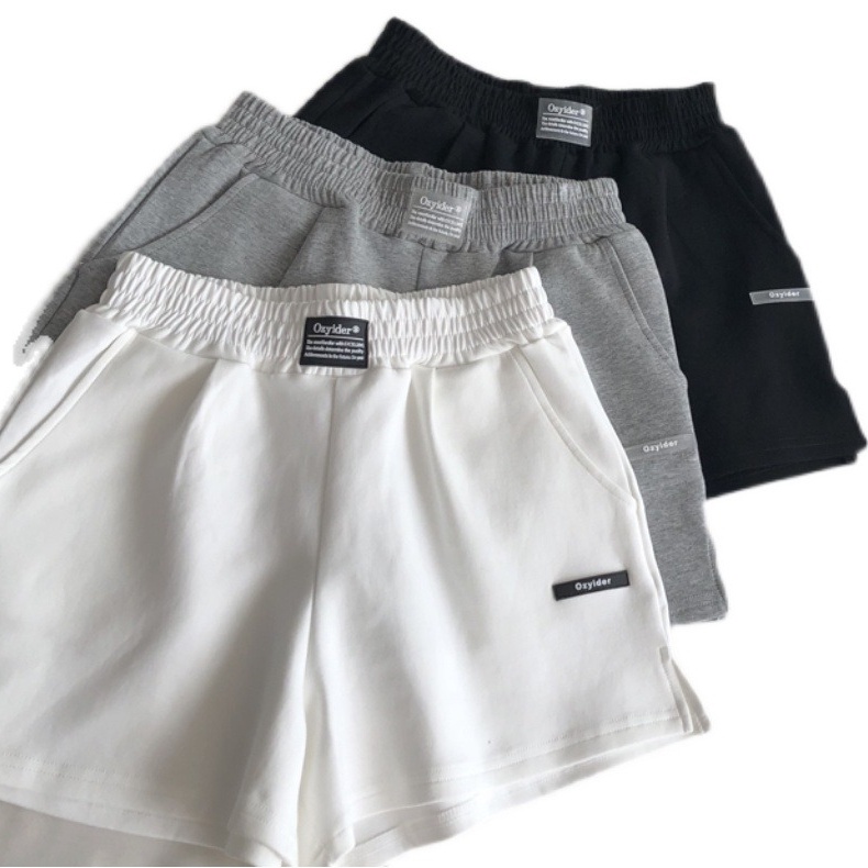 Quần short SUXI thể thao lưng cao ống rộng màu trơn in chữ đơn giản thời trang mùa hè cho nữ