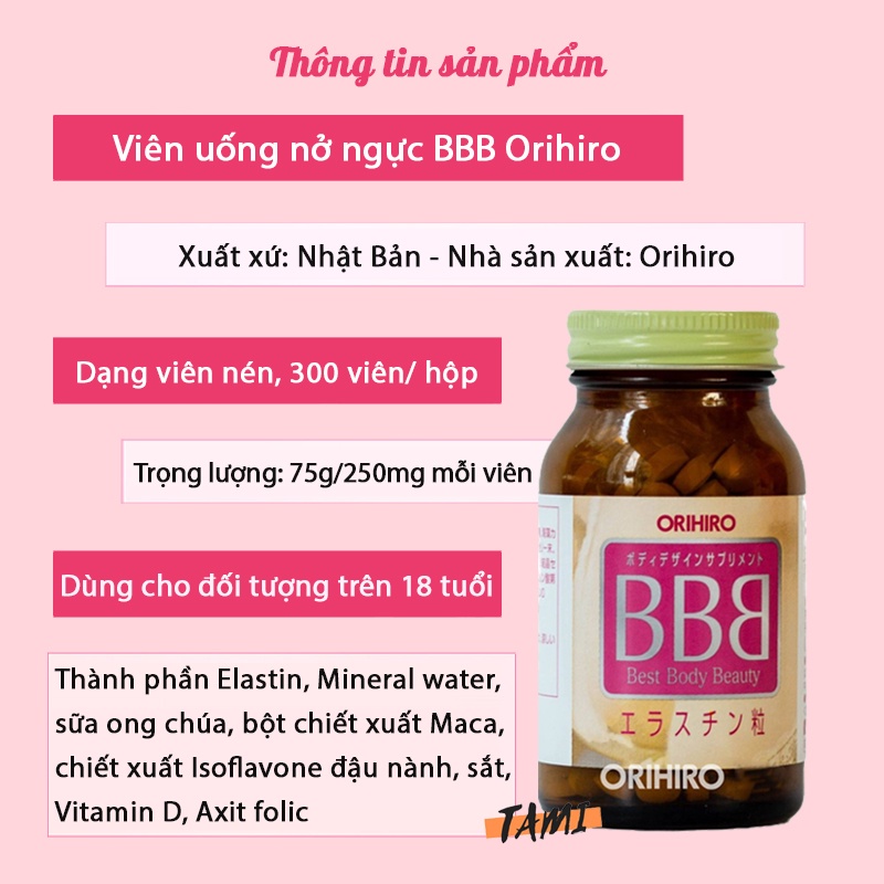 Viên uống nở ngực BBB Orihiro Nhật Bản đồng thời giúp cân bằng nội tiết tố, giảm nám, tàn nhang hộp 300 viên TM-OR-BBB01