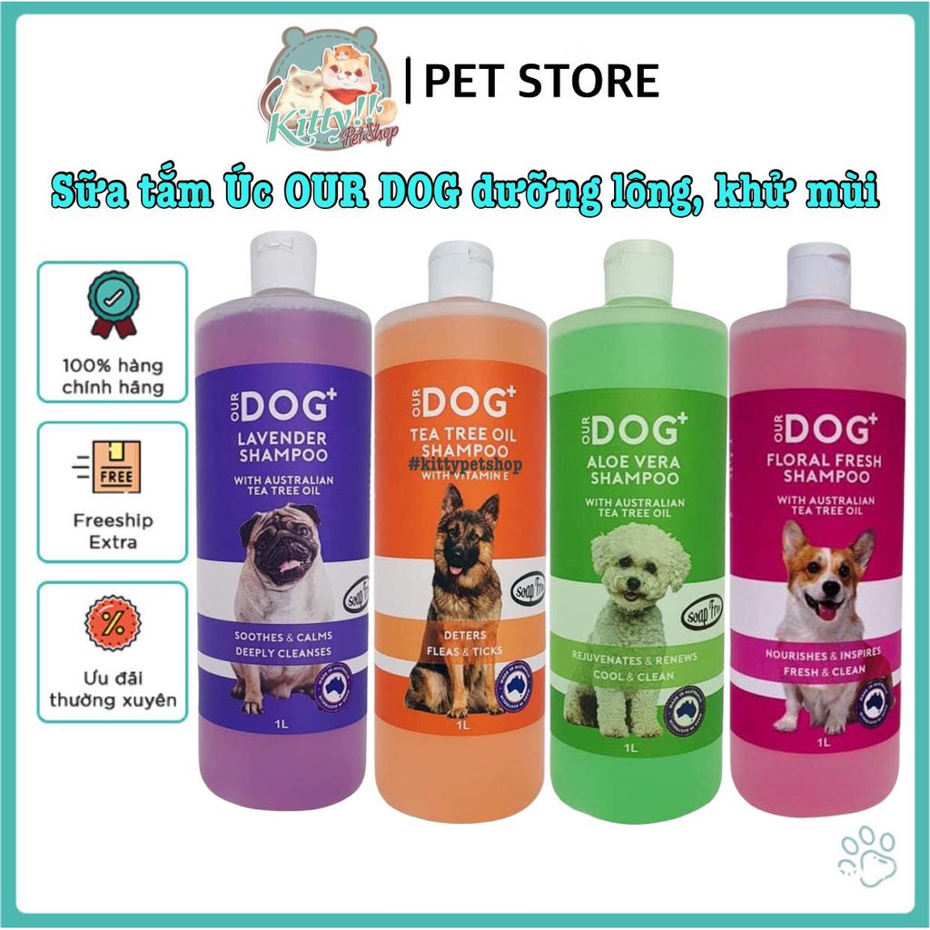 Dầu tắm Úc Our Dog 1L - Sữa tắm thơm, dưỡng lông, khử mùi hôi dành cho chó, mèo 1 lít - Kitty Pet Shop