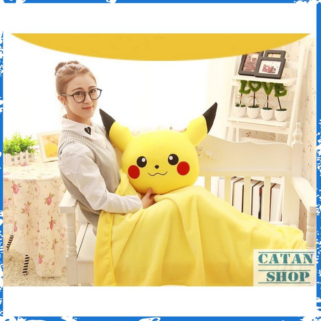 [GIÁ RẺ NHẤT] Gối mền Pikachu cao cấp, nỉ nhung cực mịn, bộ chăn gối văn phòng GD44