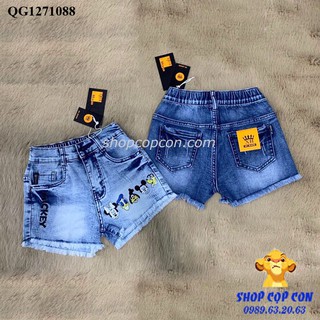 Quần short jean lai tua rua in hình cho bé gái từ 22-38kg