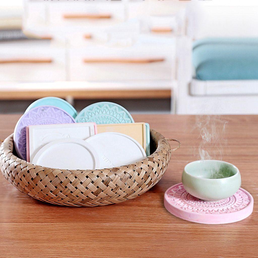 1 Tấm Lót Ly Bằng Đá Diatomite Chống Trượt Cách Nhiệt Dùng Trang Trí Nhà Bếp