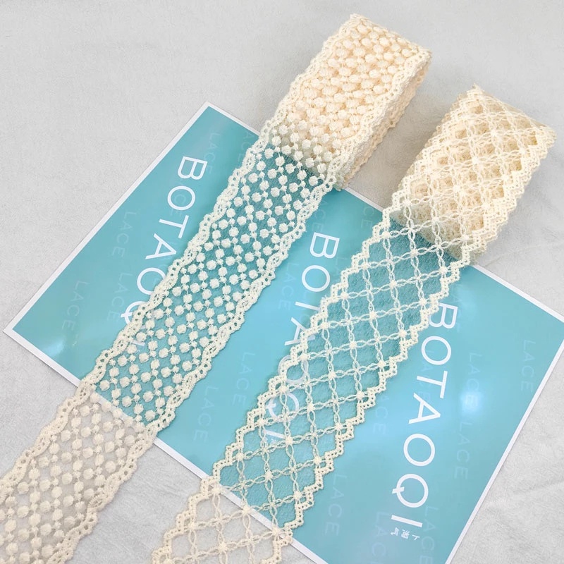 Cuộn Ren Màu Be Dài 1 Yard Dùng Thêu Thủ Công 6cm