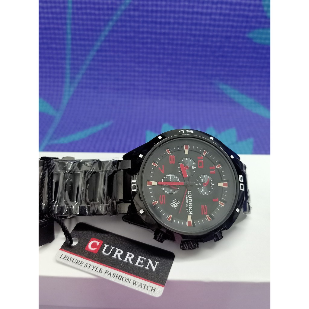 Đồng hồ nam Curren 8021 dây thép đen không rỉ phong cách thời trang cá tính