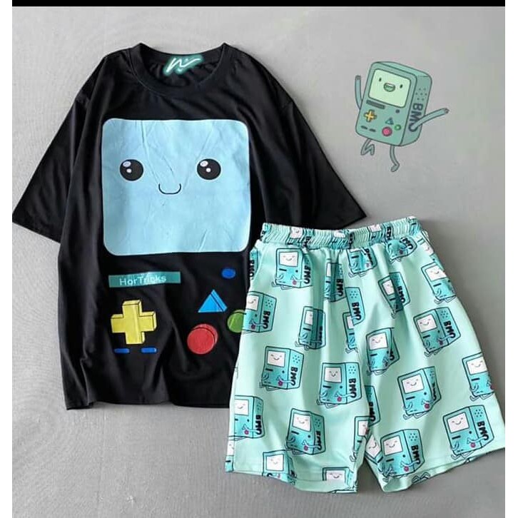 Set áo BMO đen + quần short cartoon BMO unisex