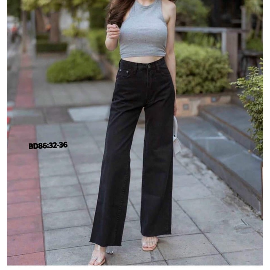 BIGSIZE Quần jean nữ ống rộng Quần bò suông lưng cao co giãn cá tính Quần jean BD86 Size 32-36