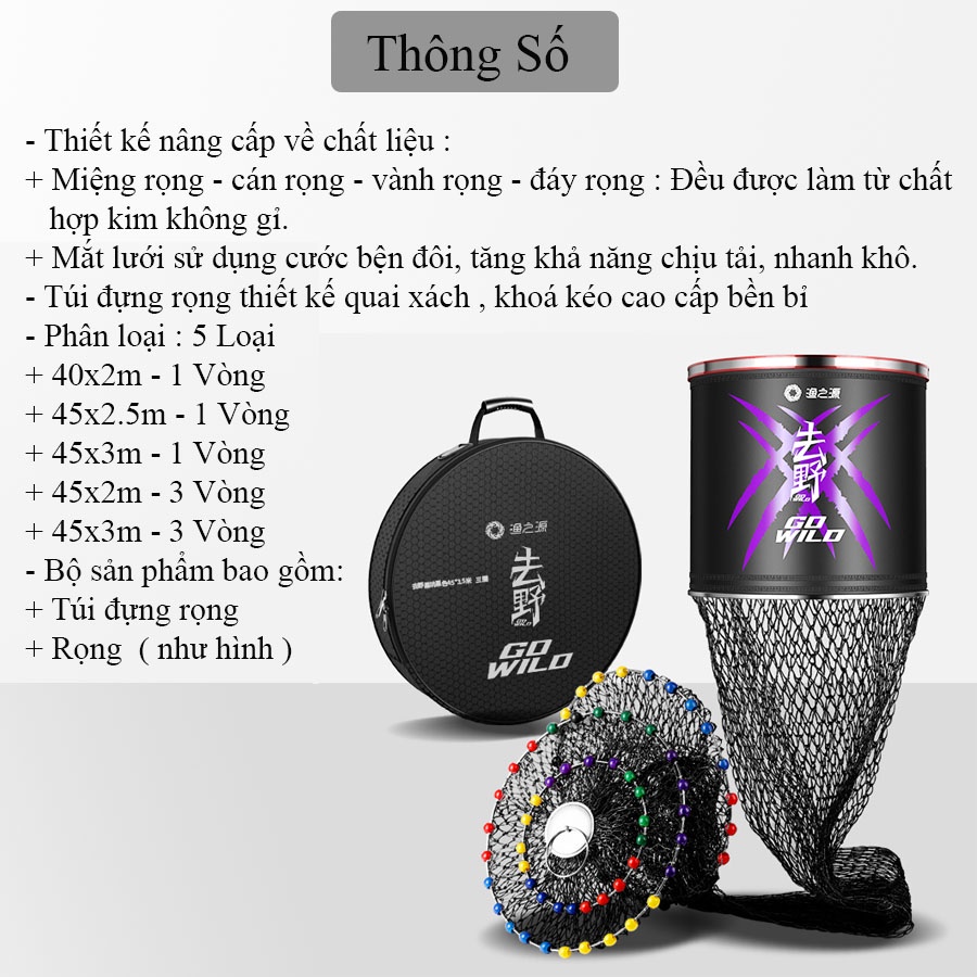 Giỏ Đựng Cá, Rọng Đựng Cá GO WILD siêu chịu tải hàng cao cấp chuyên dùng câu đài câu đơn KK-36