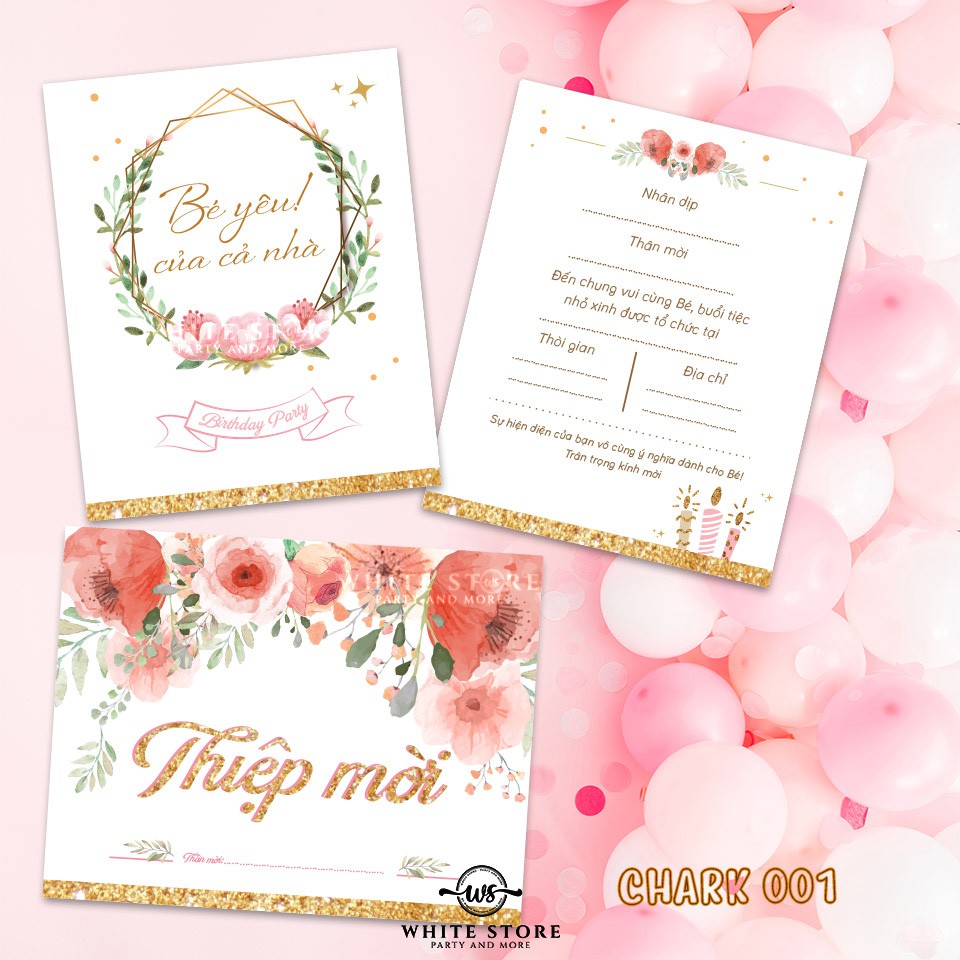 Set 10 THIỆP MỜI SINH NHẬT THÔI NÔI GLITTERL cho bé