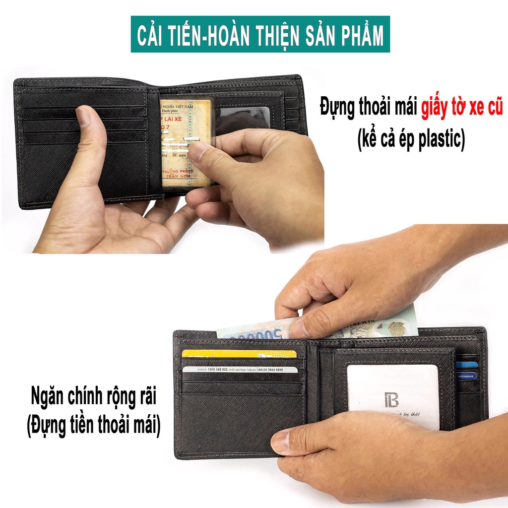 Ví nam da saffiano V141 cao cấp Bụi Leather da thật full hộp làm quà tặng bảo hành 24 tháng