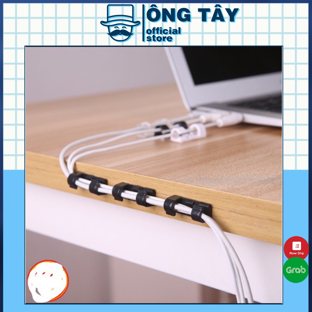Bộ 20 kẹp nhựa cố định dây cáp điện dán tường dán bàn