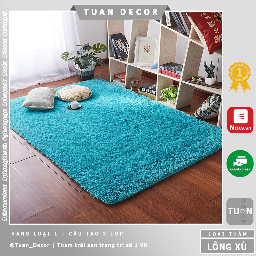 Thảm trải sàn lông xù cao cấp màu Xanh nước biển 1m6x1m