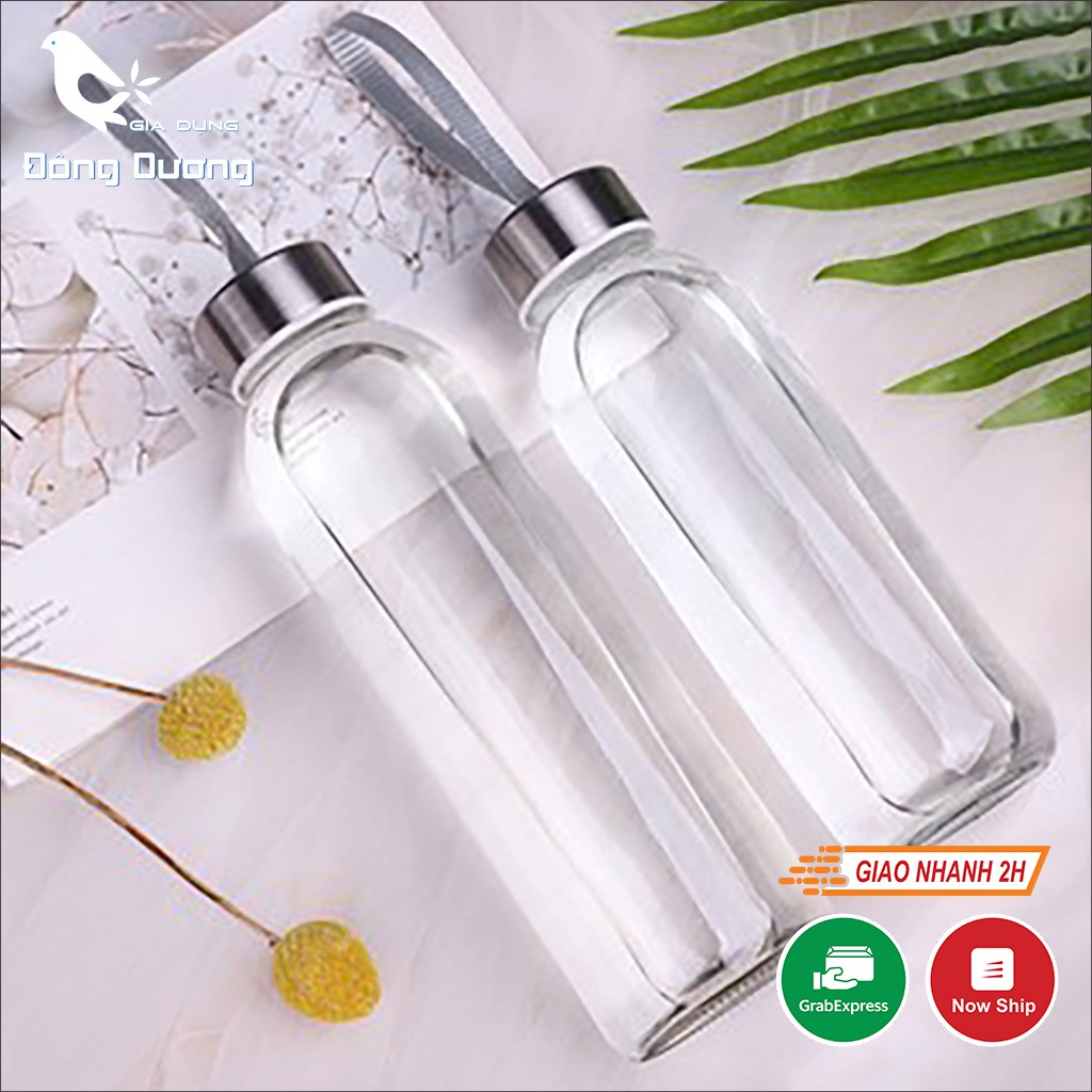 Bình Nước Thủy Tinh, Chai Detox Có Dây Xách 500ml, 300ml