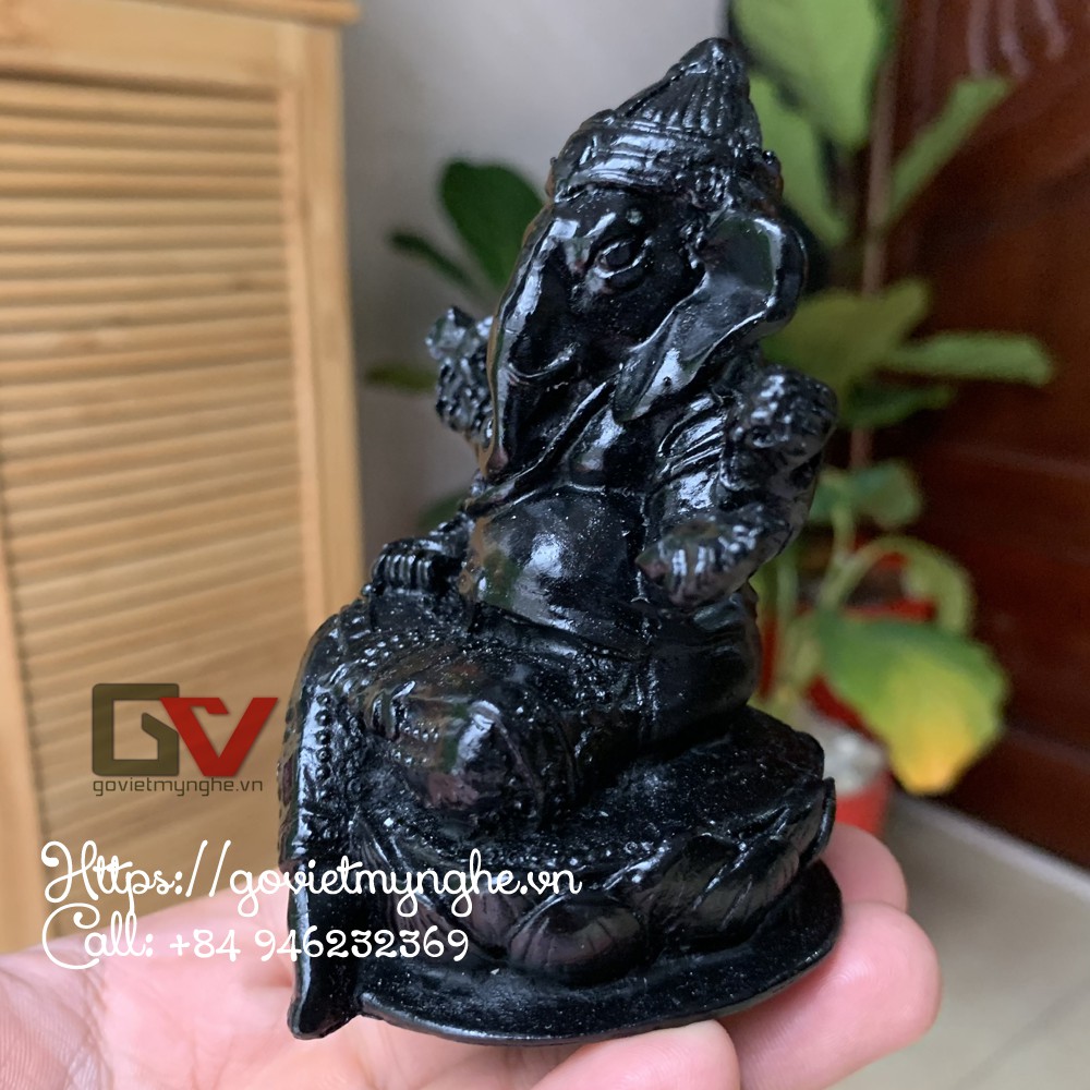 Tượng đá trang trí Thần voi Ganesha - Chiều cao 10cm - Màu đen