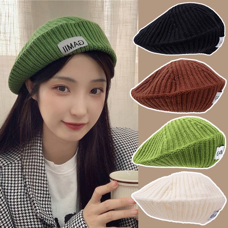 Mũ Beret Dệt Kim Mềm Mại Màu Trơn Phong Cách Anh Quốc Thời Trang Thu Đông Cho Nữ