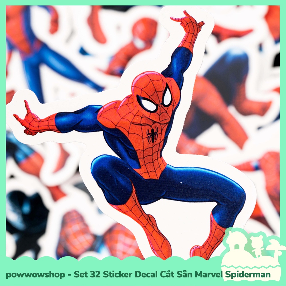 [Sẵn VN - Hỏa Tốc] Set 32 Sticker Mini Decal Dán Trang Trí Vật Dụng Mẫu Nhân Vật Superheros Marvel Spiderman The Past