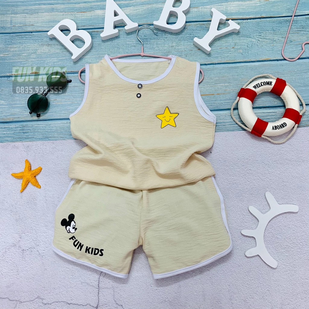 Bộ Đồ Đũi Sát Nách Cho Bé . Sét Quần Áo Mặc Ở Nhà Cho Bé Trai và Bé Gái 8kh Đến 22kg 💕 FUNKIDS 💕 Chất Đũi Mềm Mại