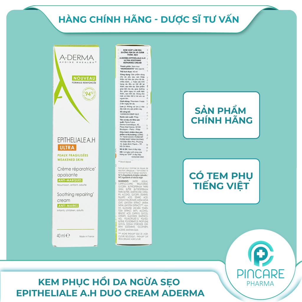 Kem phục hồi da Epitheliale A.H DUO Cream Aderma 40ml giúp ngừa sẹo - Hàng chính hãng - Nhà thuốc PinCare