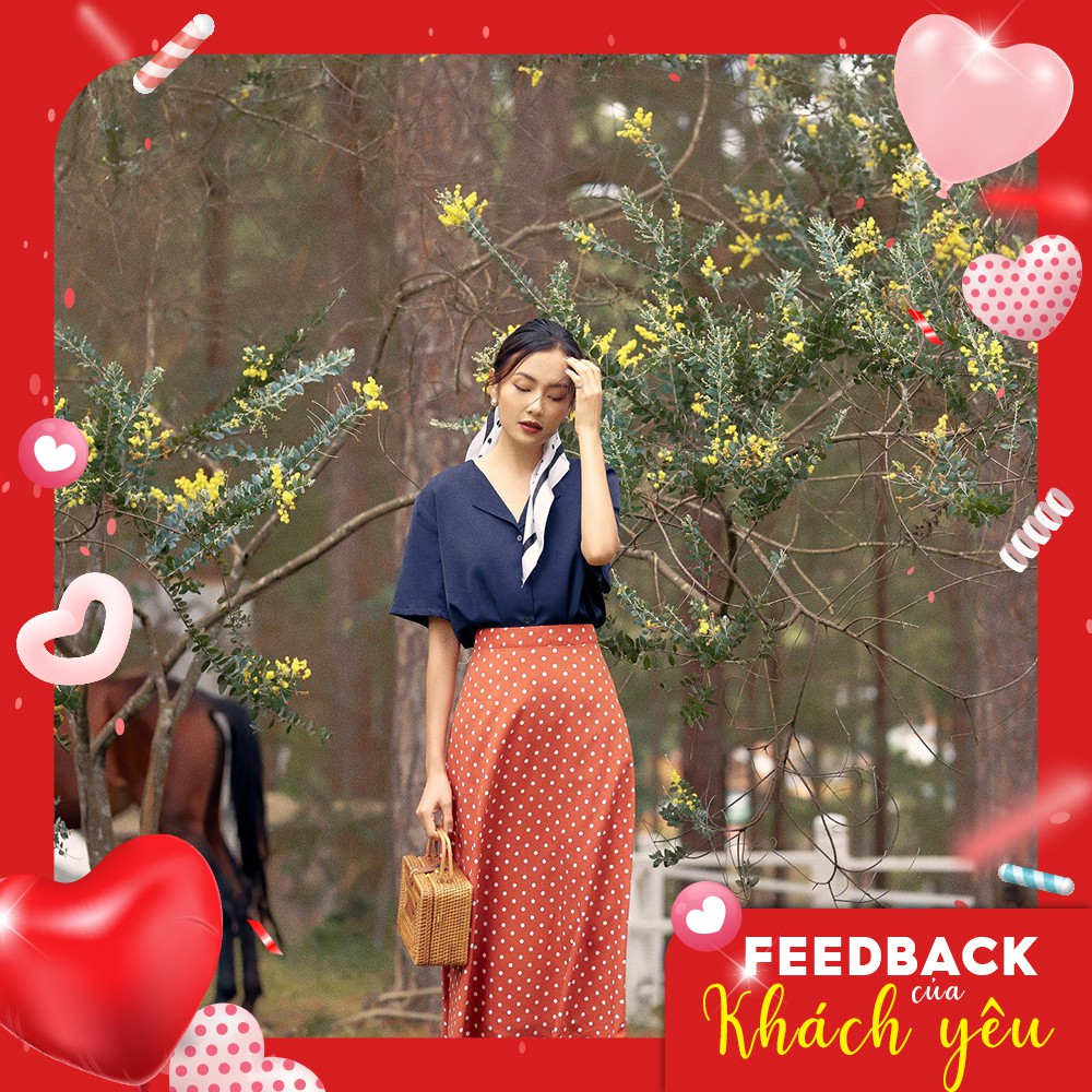 Chân váy nữ dài họa tiết chấm bi GUMAC màu đỏ đủ size, phong cách trẻ trung, thanh lịch VB3127 | BigBuy360 - bigbuy360.vn