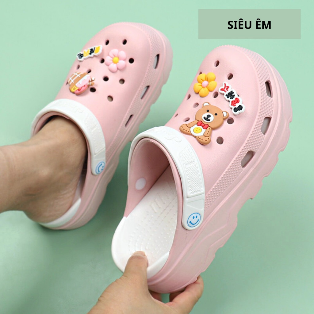 Dép cross, Crocs nữ đẹp Smile Hồng đế cao 4cm hãng Heng Yu 100% nhựa eva siêu êm chân tặng 8 sticker jibitz CROSS TREND