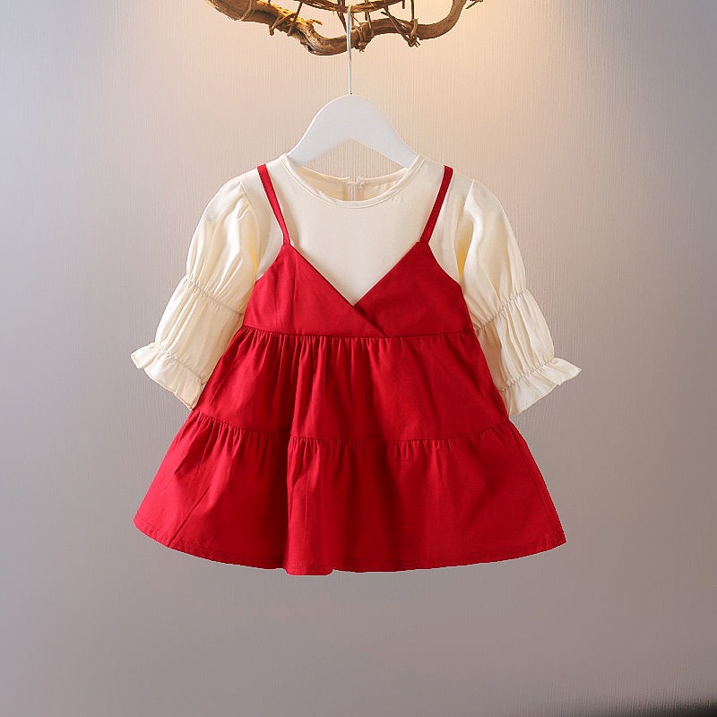 VL62 Size90-130 (9-27kg) Váy Đầm bé gái (Áo thun + Váy yếm 2 dây) Thời trang trẻ Em hàng quảng châu
