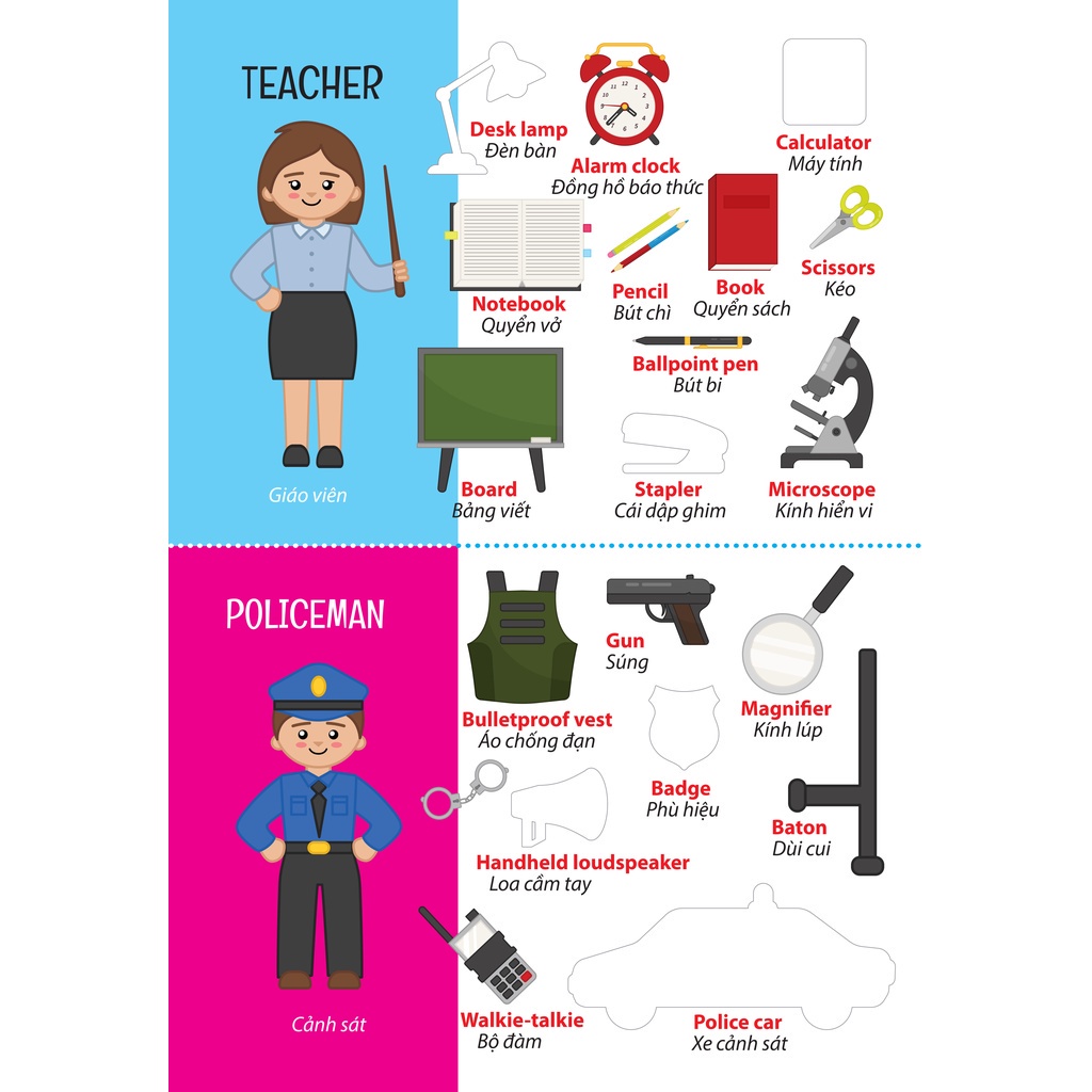 Sách Stickers for Kids quyển 5 - Song ngữ Anh - Việt - Nghề nghiệp - ndbooks