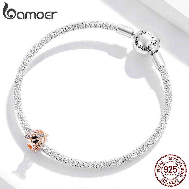 Hạt Charm Bamoer BSC371 Hình Chú Ong Nhỏ Màu Vàng Đồng Bằng Bạc 925 Thật Dùng Để Làm Vòng Tay Nữ