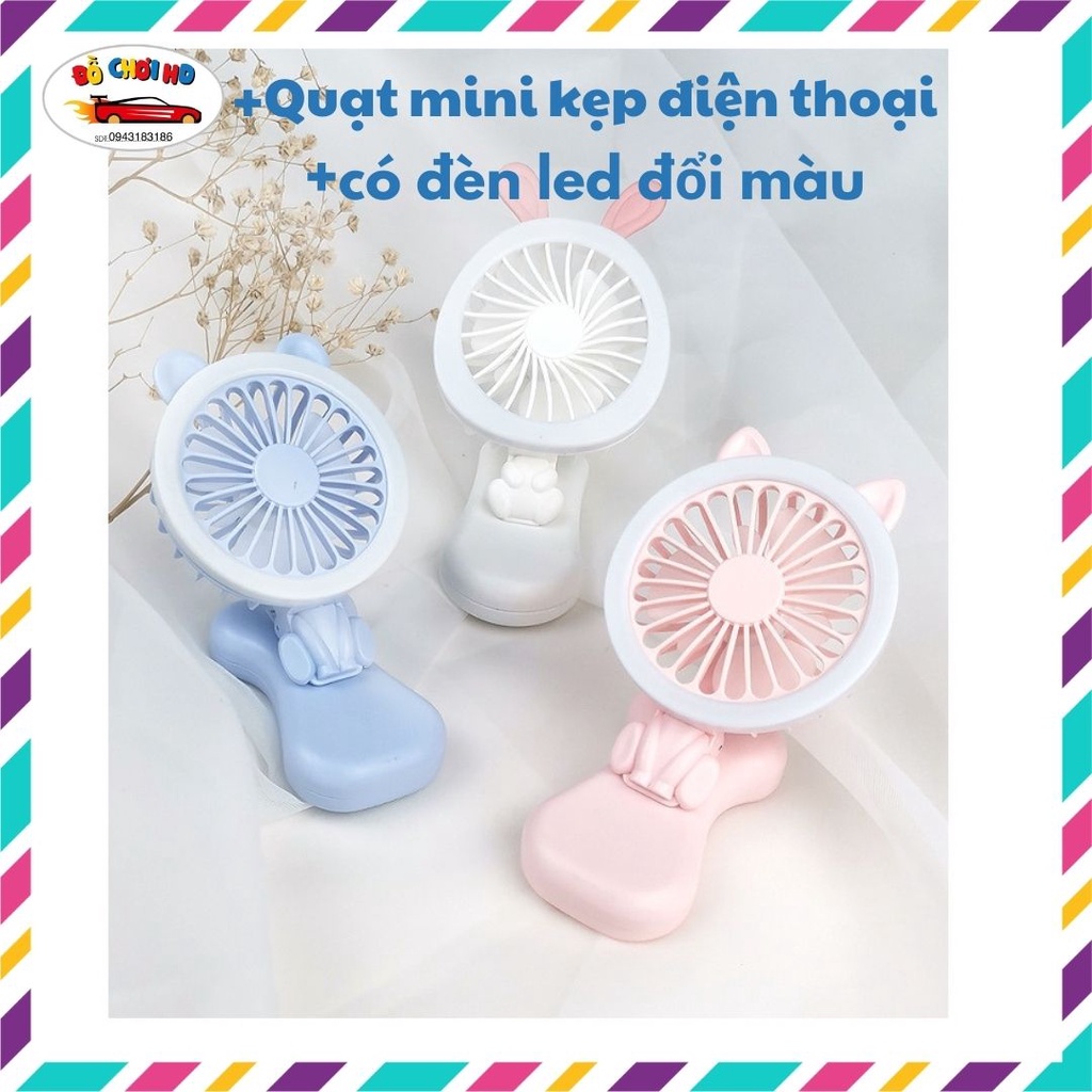 Quạt mini, quạt mini kẹp điện thoại, quạt mini có đèn led bảo hành 3 tháng